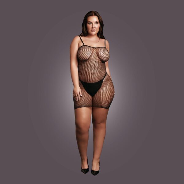 Short dress with fishnet structure and spaghetti straps - obrazek 5