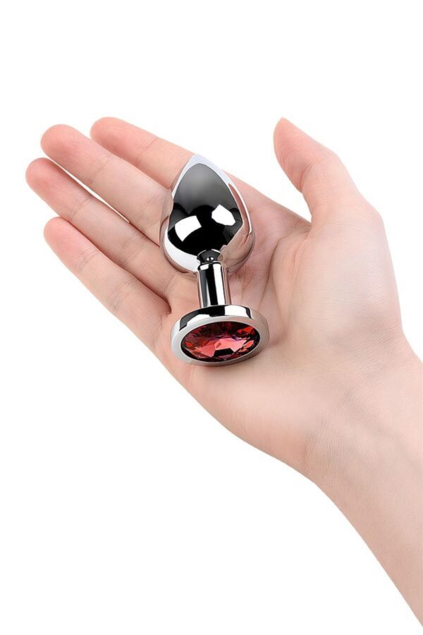 Silver anal plug with gem, red - obrazek 6