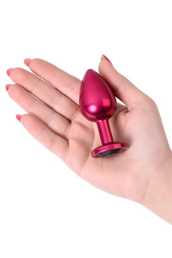 Red anal plug TOYFA Metal with black gem - obrazek 6