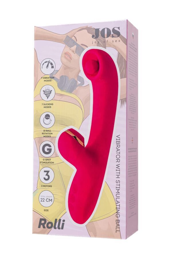 Vibrator with stimulating ball and vacuum stimulation JOS Rolli, silicone, pink, 22 cm - obrazek 6