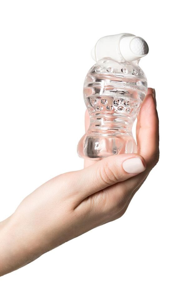 Lingam Shakti, Vibrating Masturbator, TPE, Transparent, 9 cm - obrazek 6