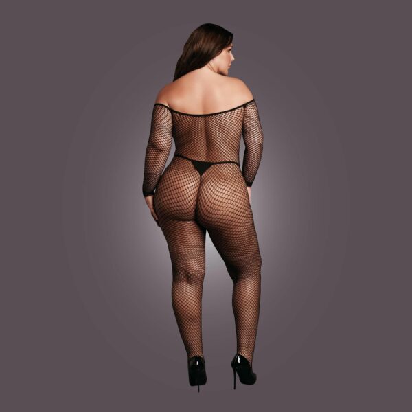 Bodystocking with off shoulder neckline, fishnet structure and open crotch. - obrazek 6