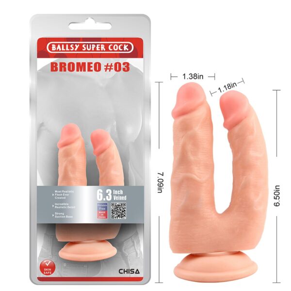 Ballsy Super Cock Bromeo Double Dildo Flesh - obrazek 7