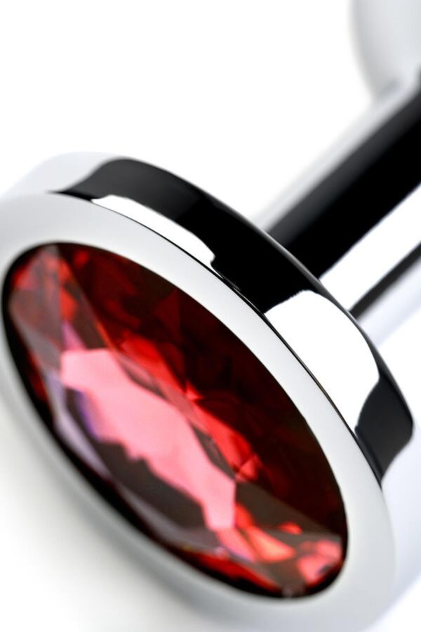 Silver anal plug with gem, red - obrazek 7