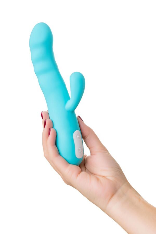 JOS Vibrator rotator with clitoral stimulation JOS MERRY SWI, silicone, blue, 20.7 cm - obrazek 7