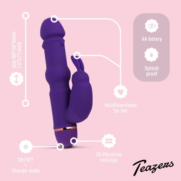 Teazers Silicone Rabbit Vibrator   Purple - obrazek 8