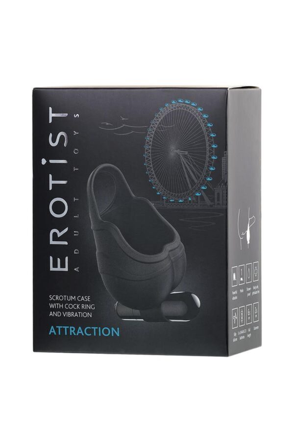 EROTIST Scrotum cover with an erection ring and vibration Attraction, silicone, black, 6.5 cm - obrazek 8