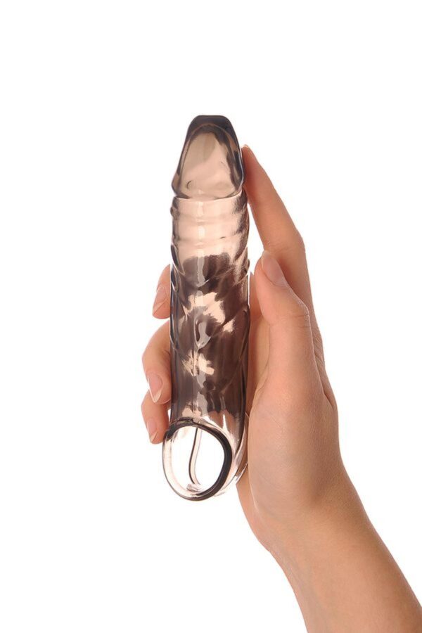 ToyFa XLover, Penis sleeve, for enlargement, TPE, transparent black, 15,5 cm - obrazek 8