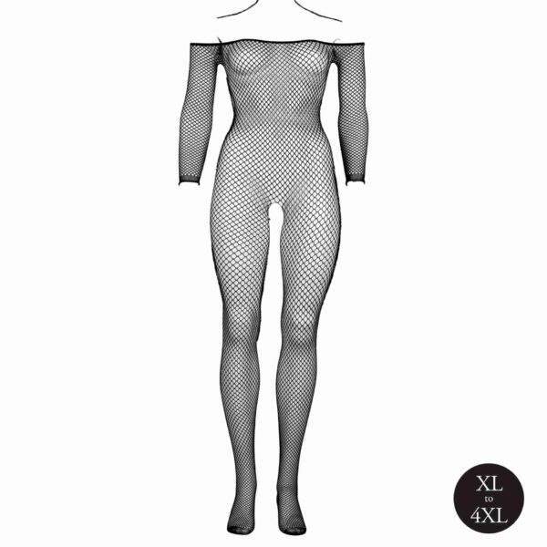 Bodystocking with off shoulder neckline, fishnet structure and open crotch. - obrazek 9