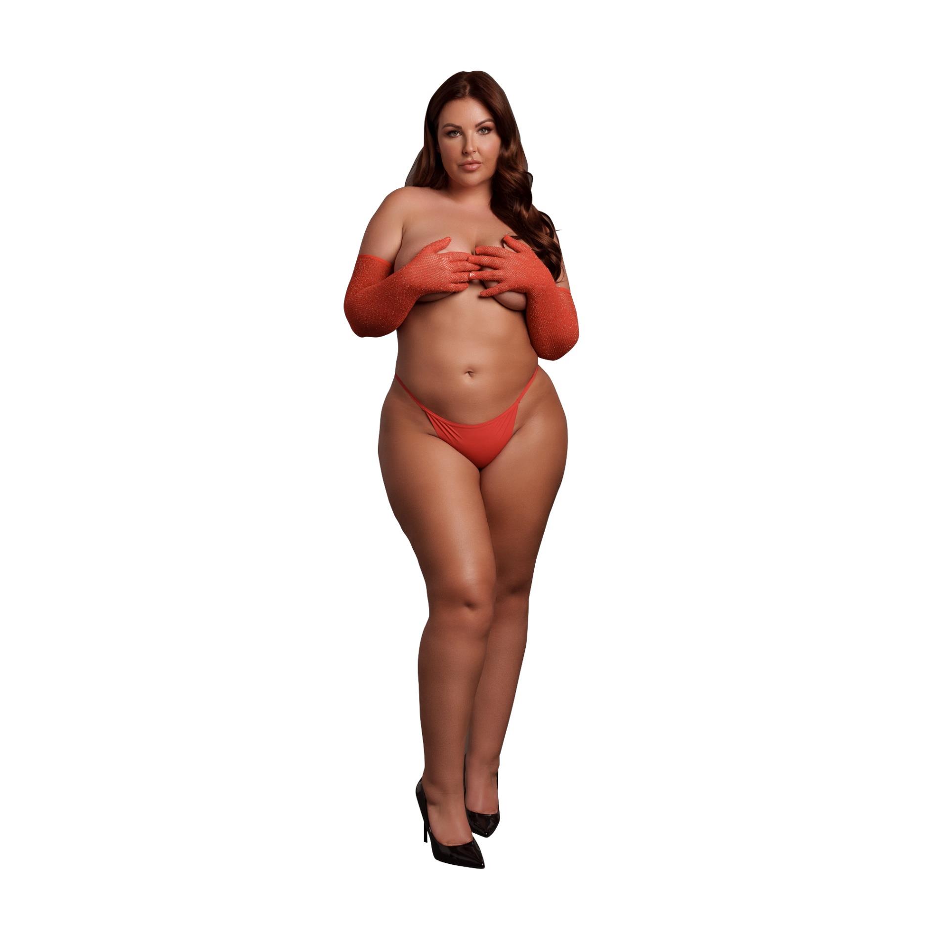 Shimmering Opera Gloves Plus Size Red/Gold Glitter