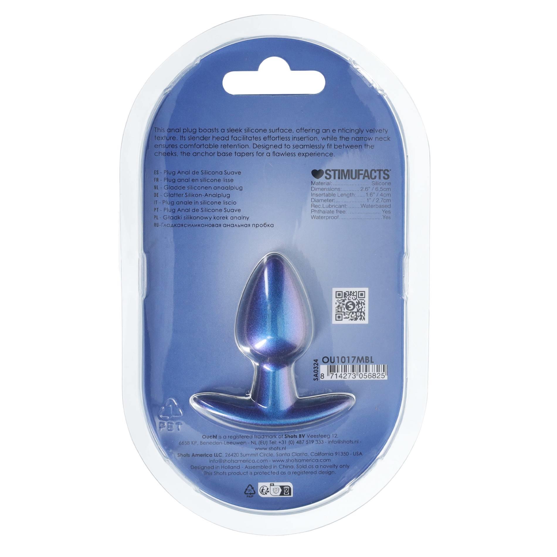 Smooth Silicone Anal Plug Small 2.6 / 6,5 cm Metallic Blue - obrazek 3