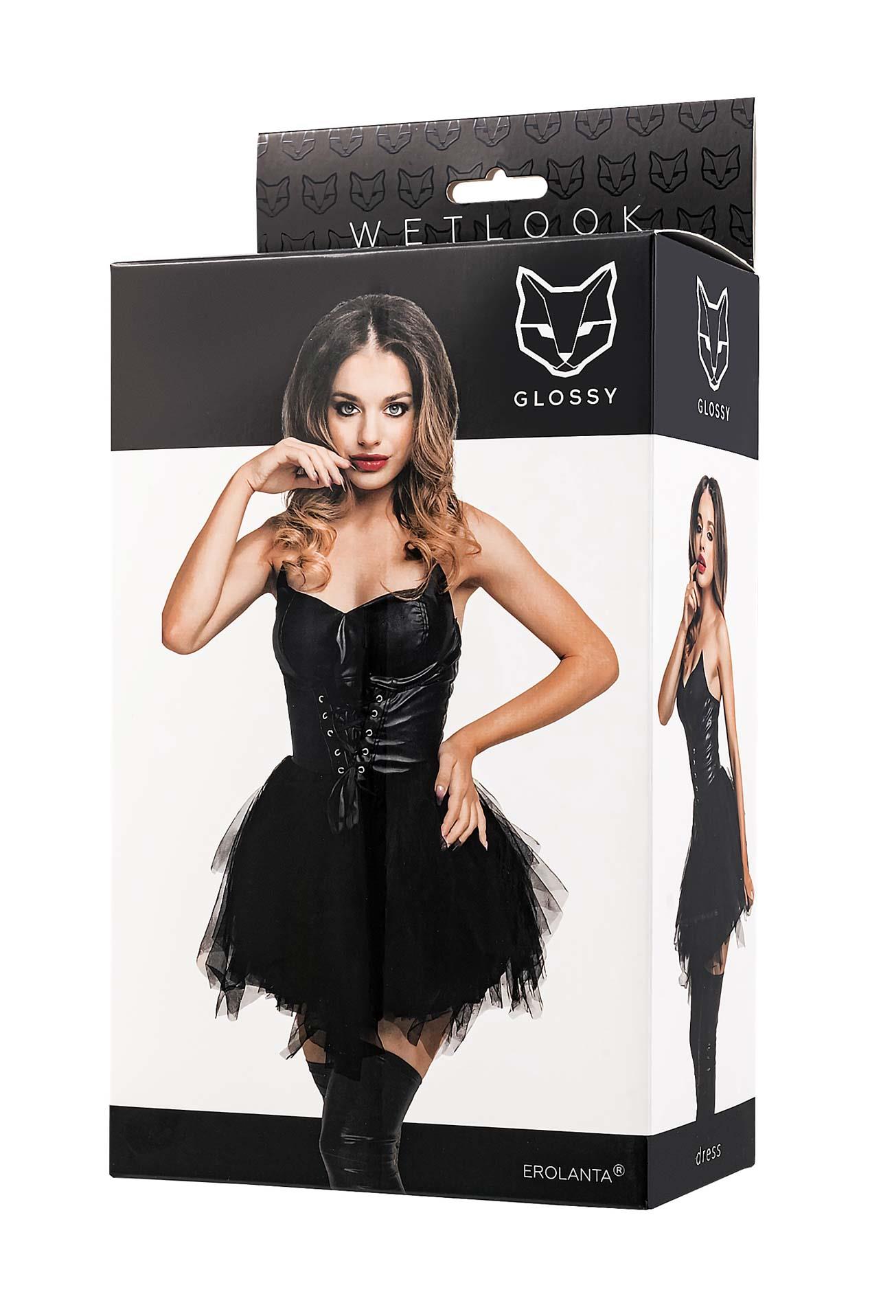 Glossy Elisia, dress, wetlook, black, M - obrazek 4