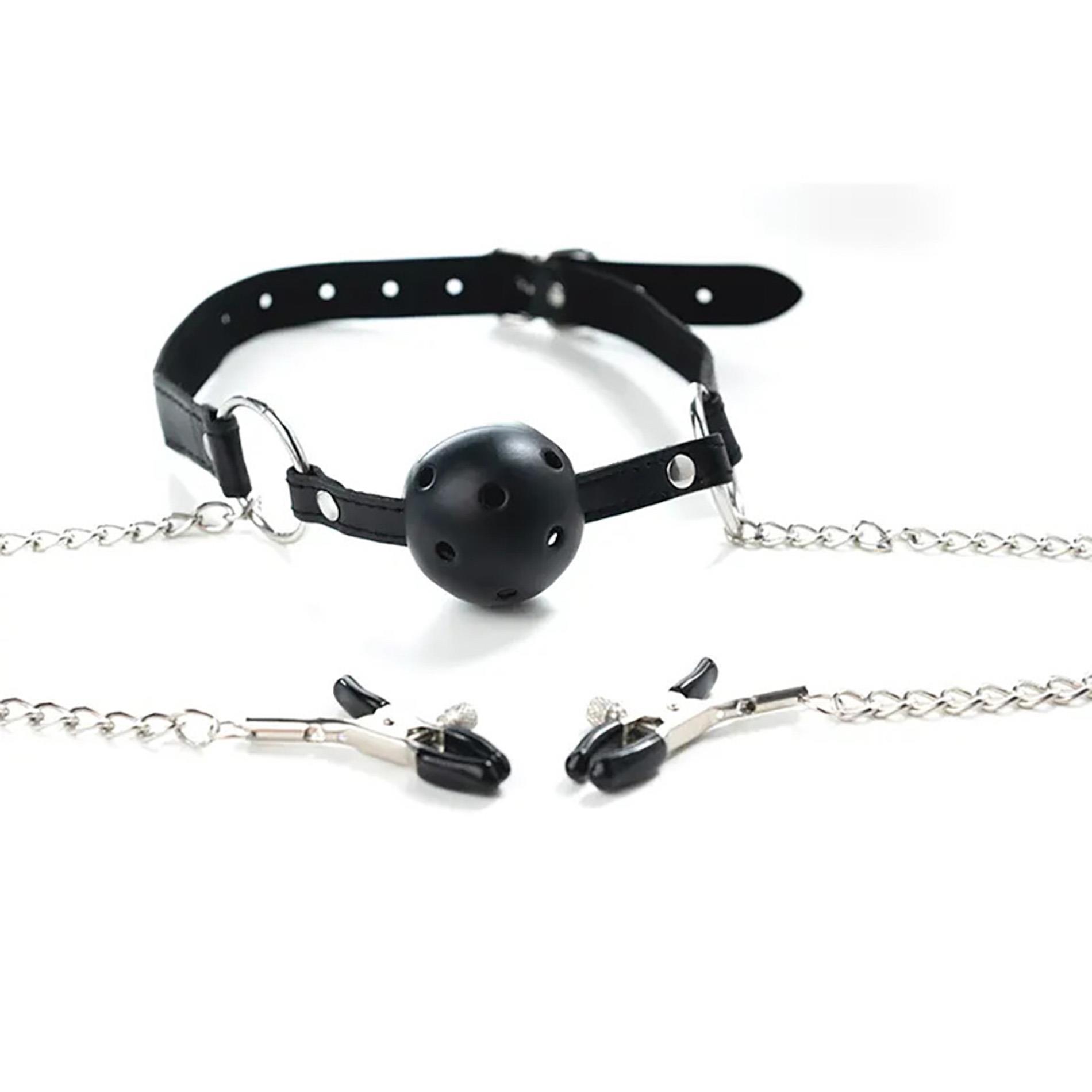 Breathable ball gag with adjustable nipple
clamps. - obrazek 4